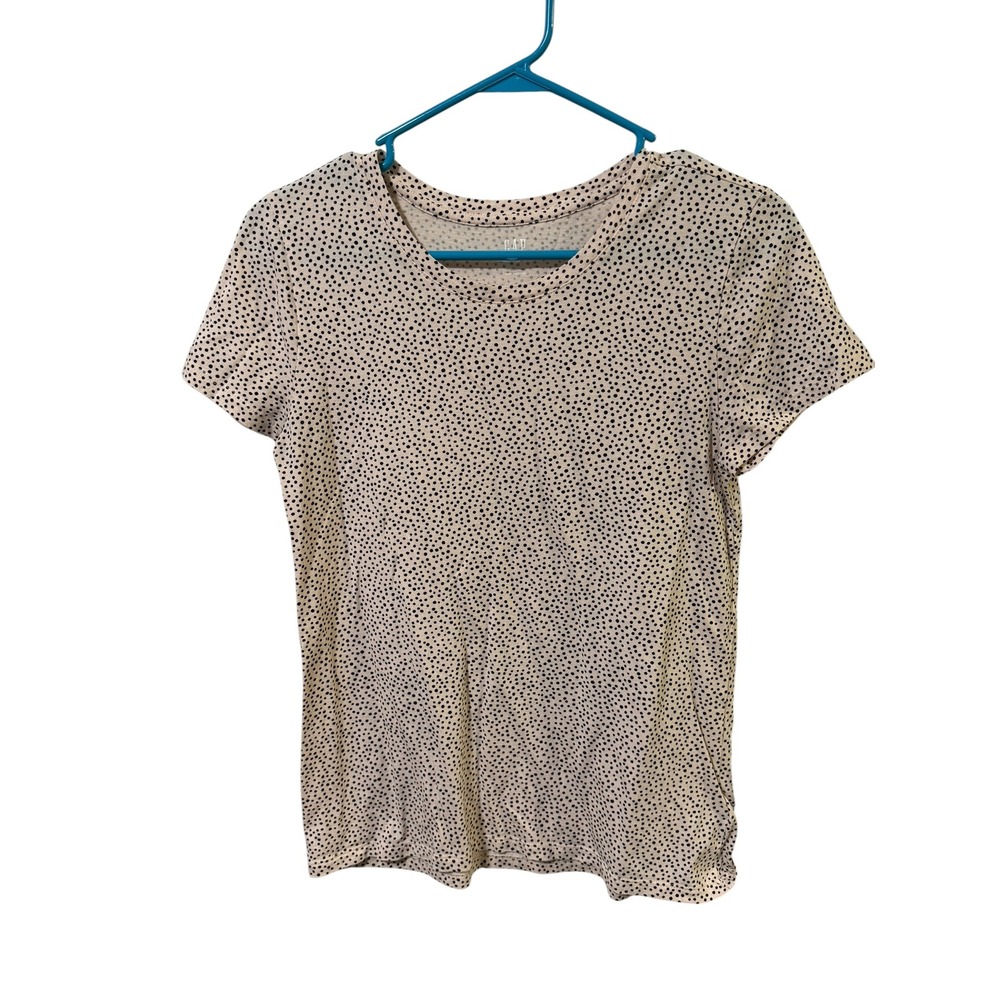 Gap Favorite T Shirt Size Medium Pink Black Micro Polka Dot Short Sleeve Crew